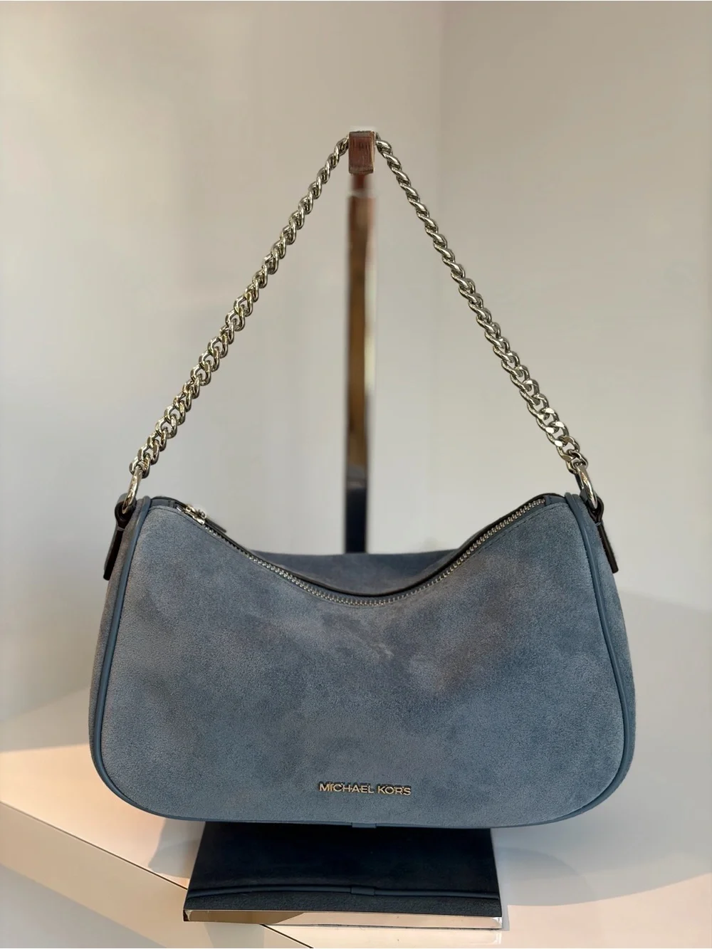 Michael Kors Dusty Blue Suede Shoulder Bag Crossbody with Matching Wallet